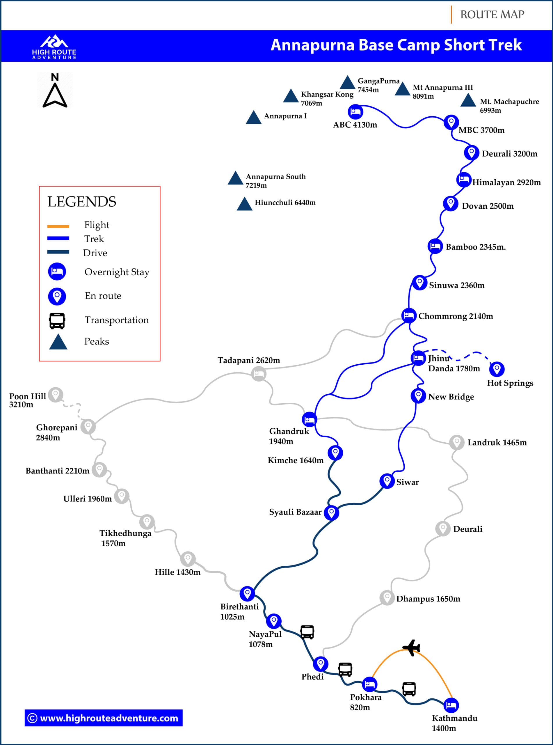 Annapurna Base Camp Short Trek Map Route