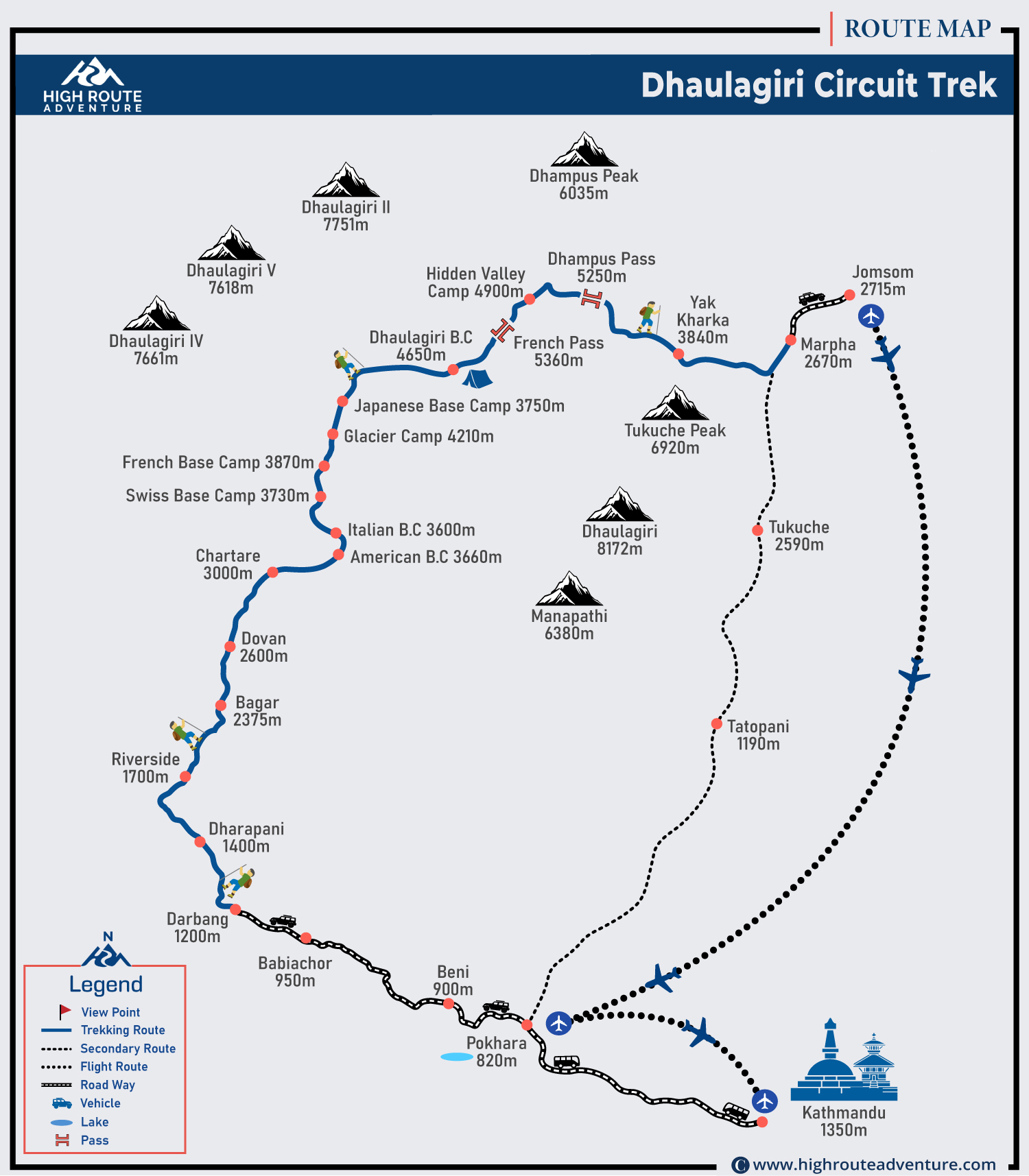 Dhaulagiri Circuit Trek Map
