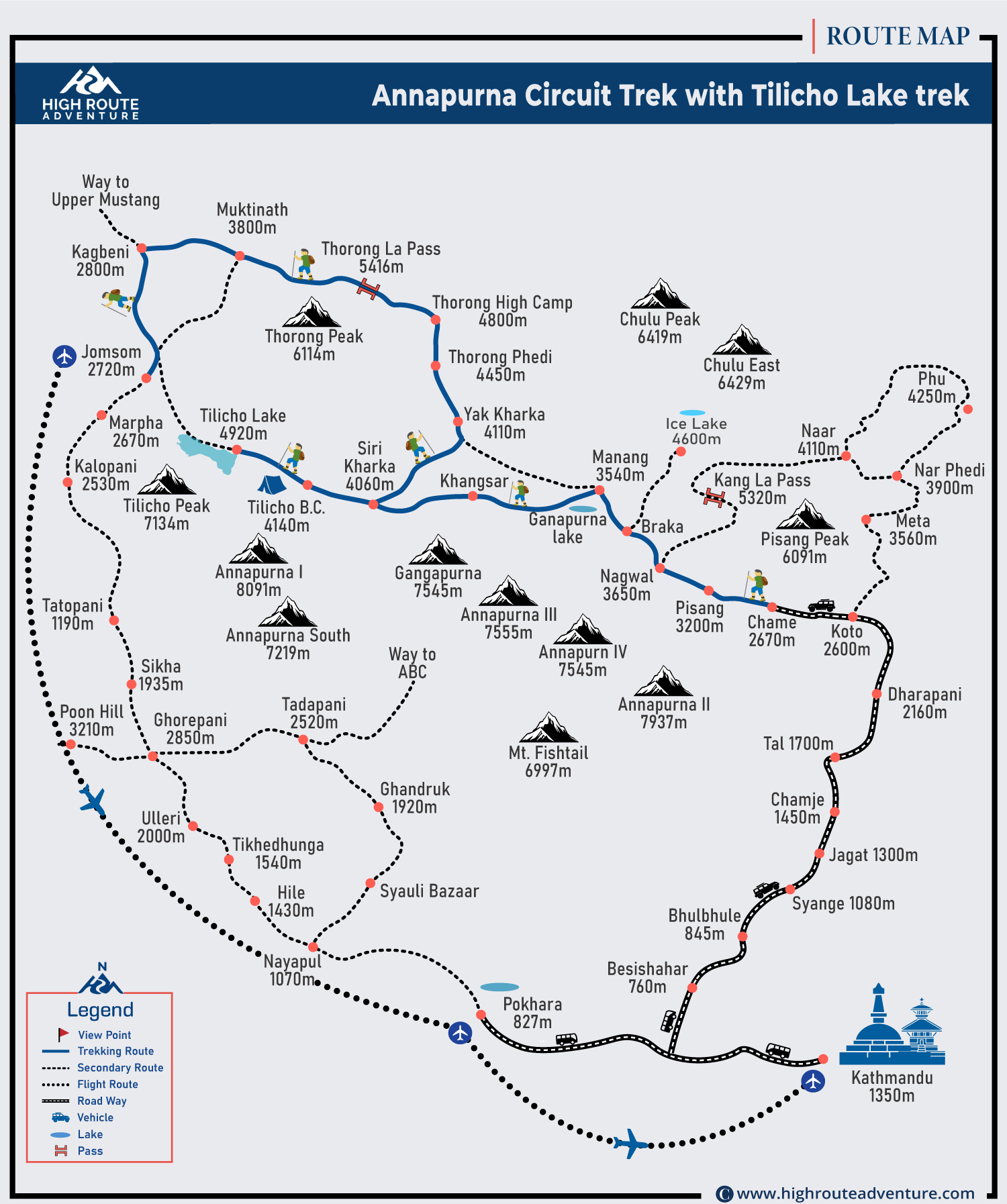 Annapurna Circuit with Tilicho Lake Trek Map