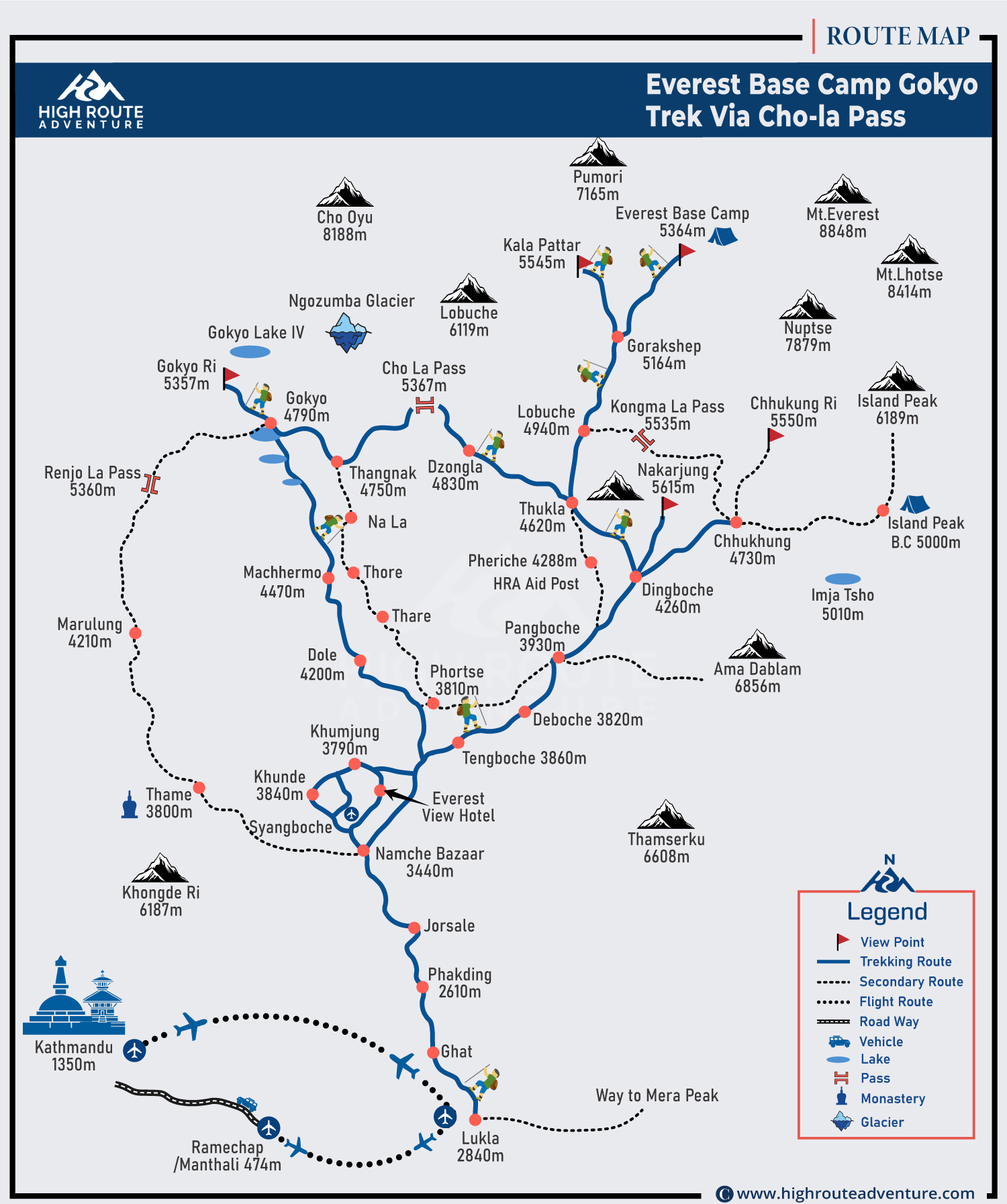 Everest Base Camp Gokyo Chola Pass Trek Map