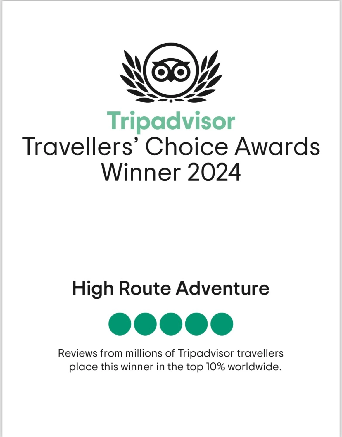 High Route Adventure TripAvisor Award 2025