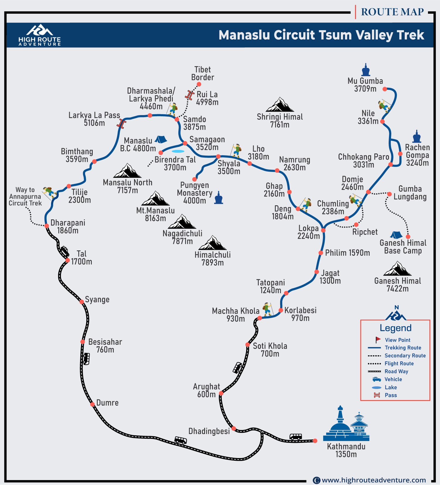 Manaslu Tsum Valley Trek Map
