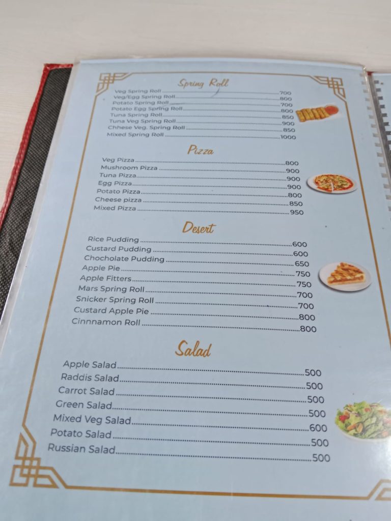 Manaslu Circuit Tea house Menu