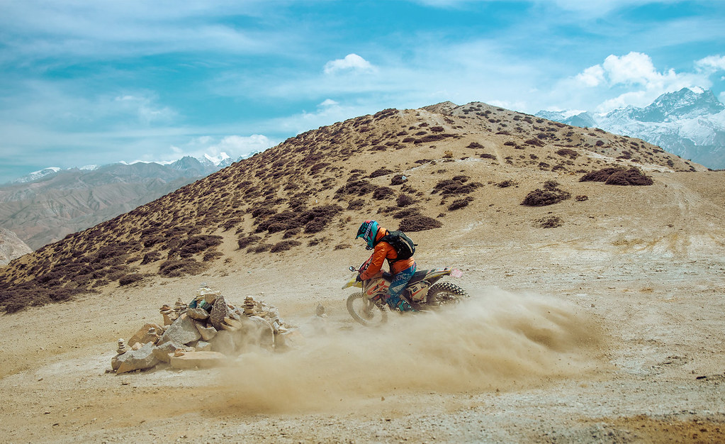 Riding Motor bike in Upper Mustang