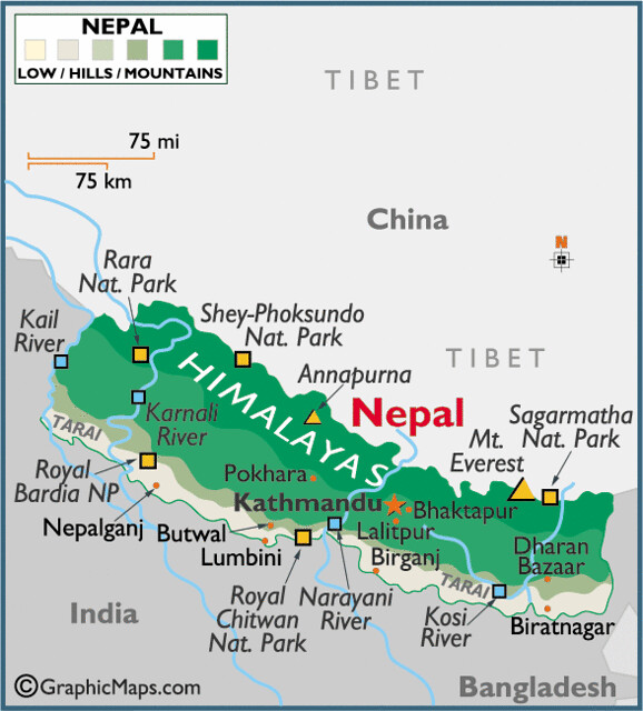 Where Is Nepal Located? Nepal on the Map, Asia and Geography 5 Nepal map showing Mountain, Hill, and Terai regions